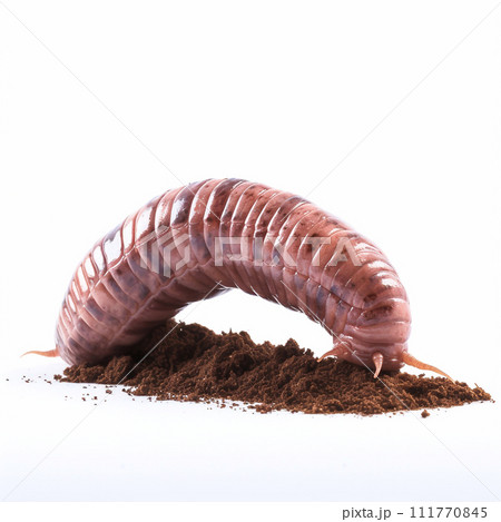 Beautiful big wild earthworm looking forward is shown in full length, Ai generated 111770845