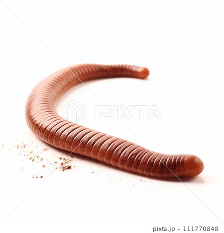 Beautiful big wild earthworm looking forward is shown in full length, Ai generated 111770848