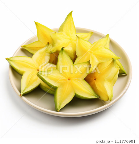 Juicy delicious carambola lies on beautiful plate, Ai generated Juicy delicious carambola lies on beautiful plate, Ai generated 111770901