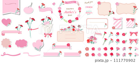 母の日のフレーム、バナー、アイコン、あしらい、イラスト素材セット　テキストなし　ベクターイラスト 111770902