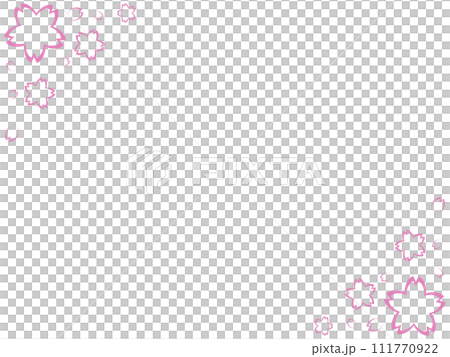 Upper and lower frame of pink cherry blossoms and petals/illustration/material 111770922