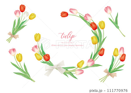 水彩手書きのチューリップの花を装飾したフレーム 水彩手書きのチューリップの花を装飾したフレーム 111770976