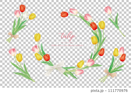 Frame decorated with watercolor hand drawn tulip flowers 111770976