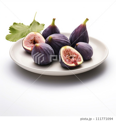 Juicy delicious fig lies on beautiful plate, Ai generated 111771094