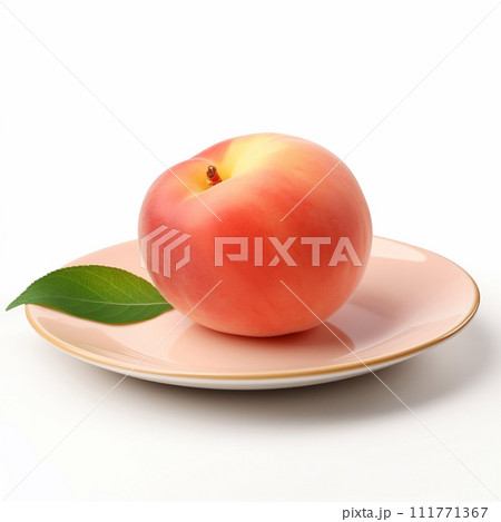Juicy delicious peach lies on beautiful plate, Ai generated 111771367
