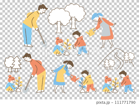 一家四口嘗試種植樹苗_color 一家四口嘗試種植樹苗_color 111771790