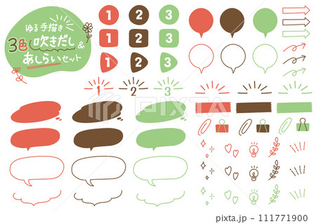 3色のゆるかわいい吹き出し・あしらいイラストセット 111771900