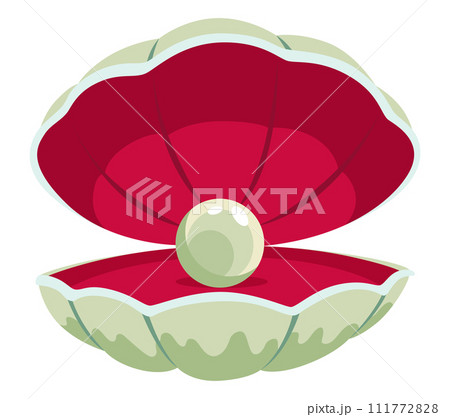 Pearl in seashell. Open seashels scallop and pearl shell icon. Beautiful pearl in clam shell in cartoon flat style. Vector illustration isolated on white background Pearl in seashell. Open seashels scallop and pearl shell icon. Beautiful pearl in clam shell in cartoon flat style. Vector illustration isolated on white background 111772828
