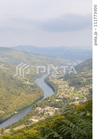 View of Drina river near Bajina Basta at Tara mountain in Serbia 111773000