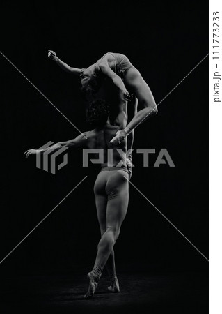 Artistic, talented and passionate ballet dancers, man and woman making fascinating performance. Monochrome 111773233
