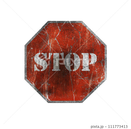 Stop sign grunge, worn and damaged look 3D...のイラスト素材 [111773413] - PIXTA
