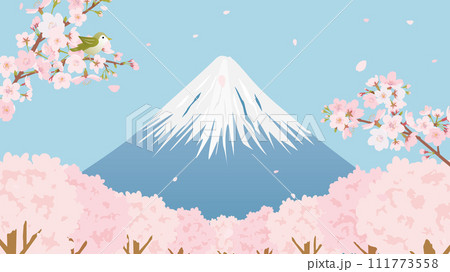 富士山と桜（フルHD 16:9サイズ） 111773558