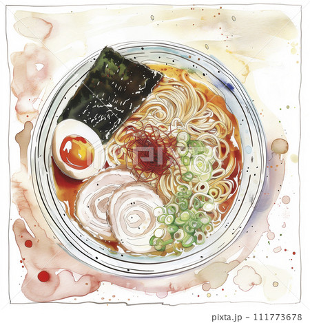 日本のラーメンの水彩画（AI生成画像） 111773678