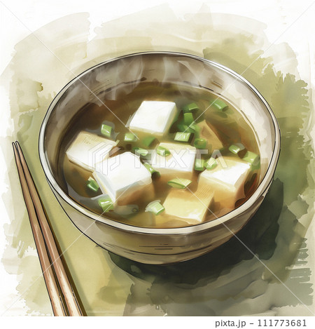 日本の和食　豆腐とねぎのお味噌汁（AI生成画像） 111773681