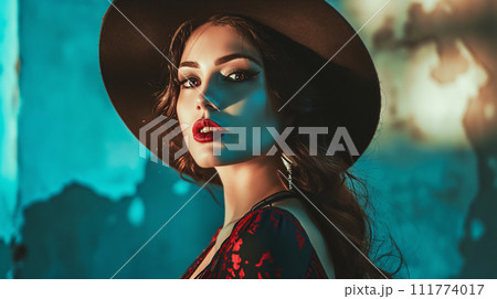 vintage-inspired fashion shoot, showcasing a multi cultural models adorned in retro attire 111774017