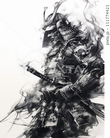 躍動感あふれる墨絵のサムライ（AI生成画像） 111774421