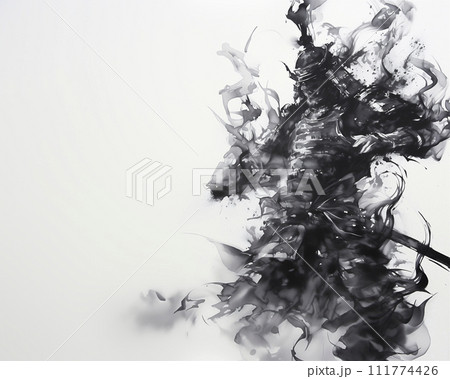躍動感あふれる墨絵のサムライ（AI生成画像） 111774426