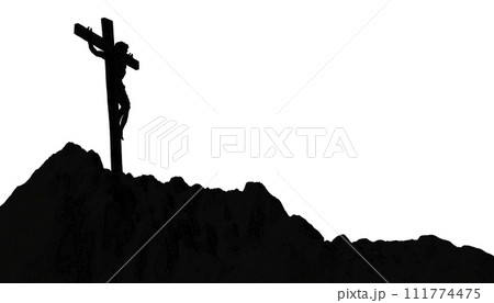 Jesus Christ crucified on the cross at Calvary hill silhouette illustration Jesus Christ crucified on the cross at Calvary hill silhouette illustration 111774475