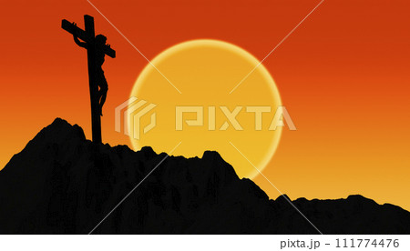 Jesus Christ crucified on the cross at Calvary hill illustration Jesus Christ crucified on the cross at Calvary hill illustration 111774476