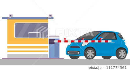 Security cabin,gate and blue car,entrance of parking 111774561