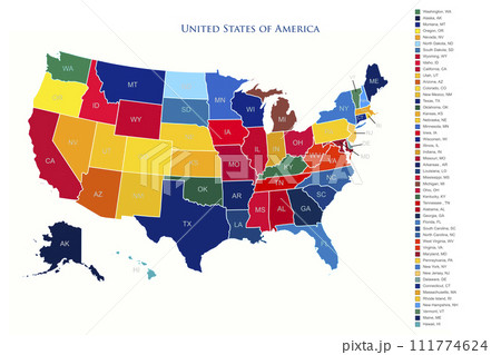 United States of America colorful map with states and borders illustration 111774624