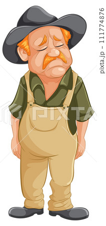 Sad Farmer in Overalls and Hat 111774876