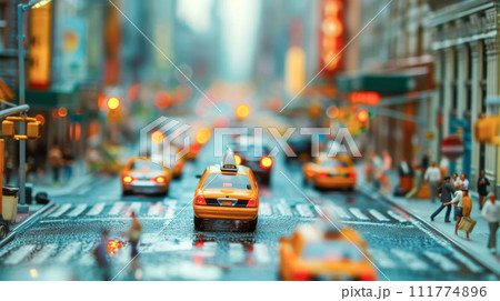街なかを走るタクシー（ミニチュア） 111774896