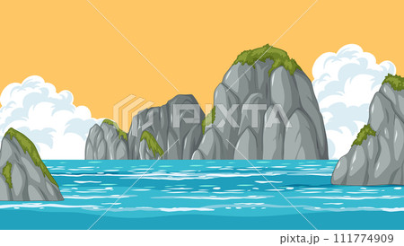 Serene Coastal Cliffs Vector Illustration 111774909
