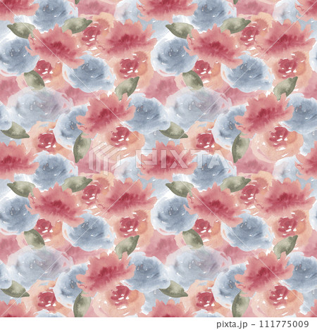 Watercolor abstract floral pattern with blue and pink flowers. Hand drawn background for textile, packing, florist shop, home decor Watercolor abstract floral pattern with blue and pink flowers. Hand drawn background for textile, packing, florist shop, home decor 111775009