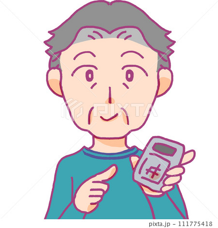電卓を持つシニア男性のイラスト 111775418