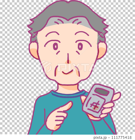 電卓を持つシニア男性のイラスト 111775418