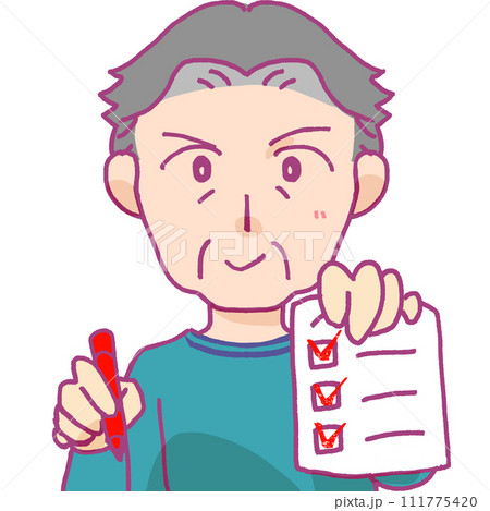 チェックマークをつけるシニア男性のイラスト 111775420