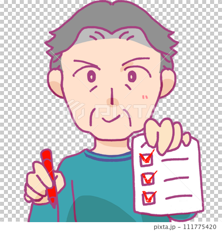 チェックマークをつけるシニア男性のイラスト 111775420