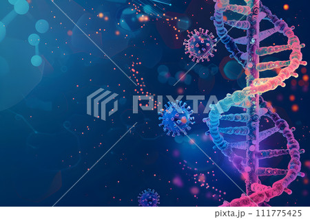 AI-generated content. Science concept - DNA and virus under microscope 111775425