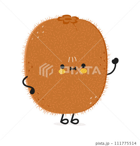 Kiwi fruit waving hand character. Vector hand drawn cartoon kawaii character illustration icon. Isolated on white background. Kiwi fruit character concept 111775514