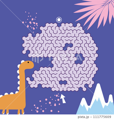 Maze labyrinth game Dino vector illustration. Square format puzzle for kids Maze labyrinth game Dino vector illustration. Square format puzzle for kids 111775609