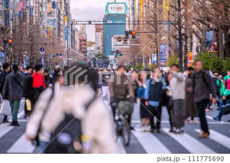 日本の東京都市景観 外国人観光客らで賑わう秋葉原の歩行者天国。なぜか危険運転自転車横行…＝2月18日 111775690