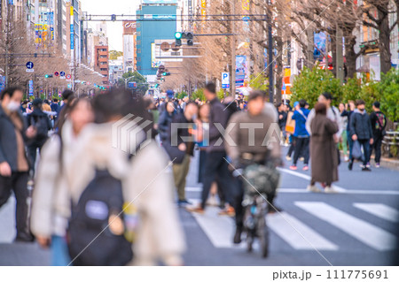日本の東京都市景観 外国人観光客らで賑わう秋葉原の歩行者天国。なぜか危険運転自転車横行…＝2月18日 111775691