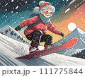 雪山でスノボをする高齢の女性 111775844