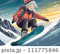 スノーボードで逆走するおばあさん 111775846
