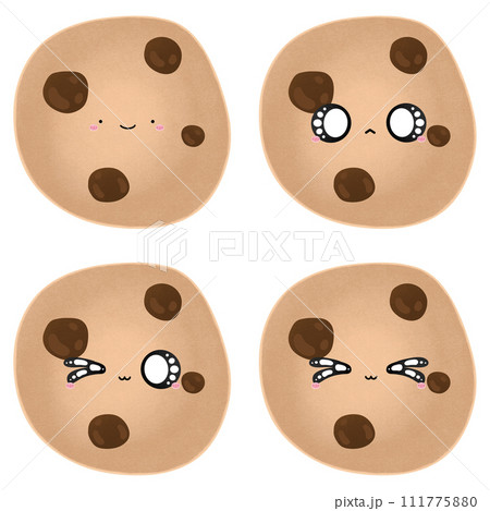 Cute Chocolate Chip Cookie Mascot Character Kawaii Cartoon illustration Cute Cookie Kawaii Cookie Adorable Cookie Set Collection 111775880