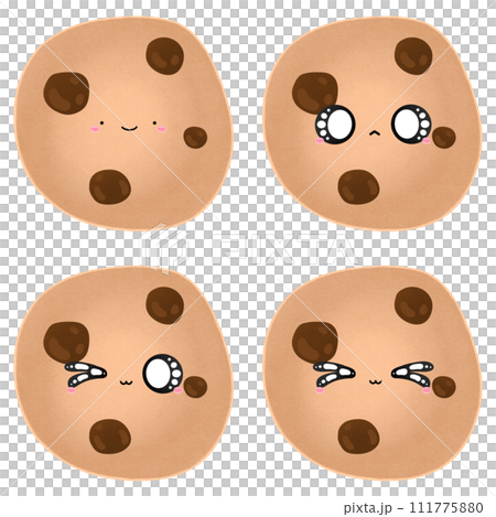Cute Chocolate Chip Cookie Mascot Character Kawaii Cartoon illustration Cute Cookie Kawaii Cookie Adorable Cookie Set Collection 111775880