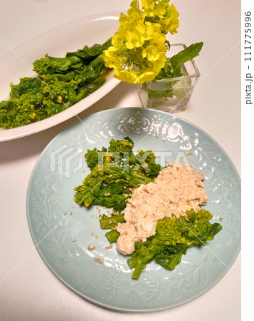 菜の花の白和え添え、妻の手作り家庭料理、家庭で楽しむ夕ご飯、幸せ家族 菜の花の白和え添え、妻の手作り家庭料理、家庭で楽しむ夕ご飯、幸せ家族 111775996