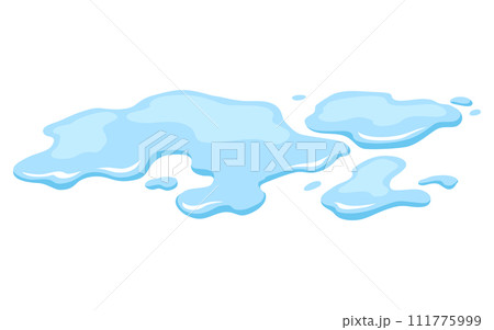 Water spill puddle. Blue liquid shape in flat cartoon style. Clean fluid drop design element isolted on white background Water spill puddle. Blue liquid shape in flat cartoon style. Clean fluid drop design element isolted on white background 111775999