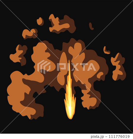 Gun flashe or gunshot animation. Fire explosion effect during the shot with the gun. Cartoon flash effect of bullet start. Shotgun fire, muzzle flash and explode 111776019