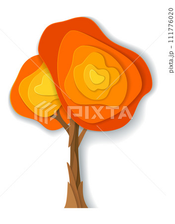 Four seasons tree paper cut icon. Cartoon style symbol, nature and environment eco concept autumn. Vector illustration isolated on white background 111776020