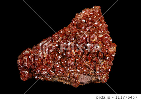 Macro mineral stone Vanadinite on a black background 111776457