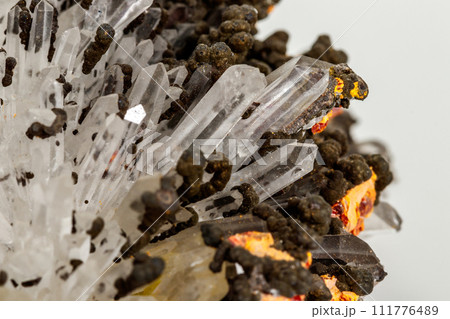 Macro of Realgar mineral stone on white background 111776489