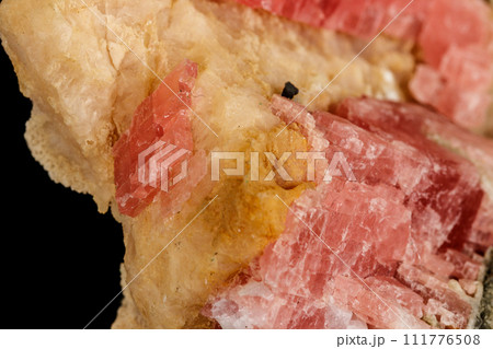 Macro stone cobalt calcite mineral on a black background Macro stone cobalt calcite mineral on a black background 111776508
