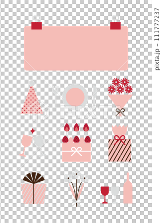 クリップで挟んだピンク色の紙のカードデザイン 111777237